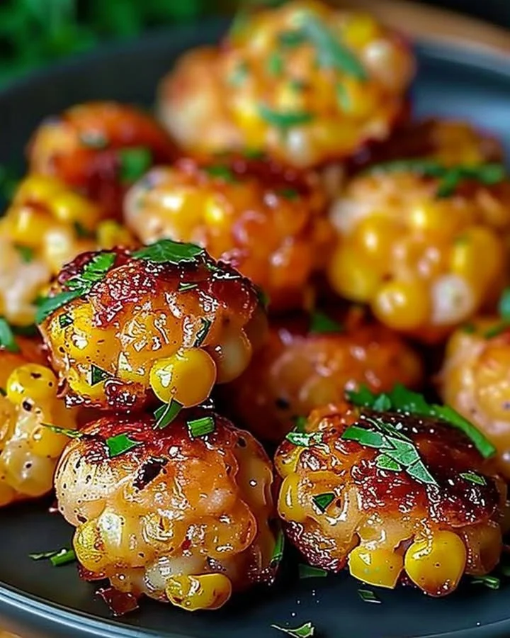 Plate of spicy Mexican corn bites served with dipping sauce.