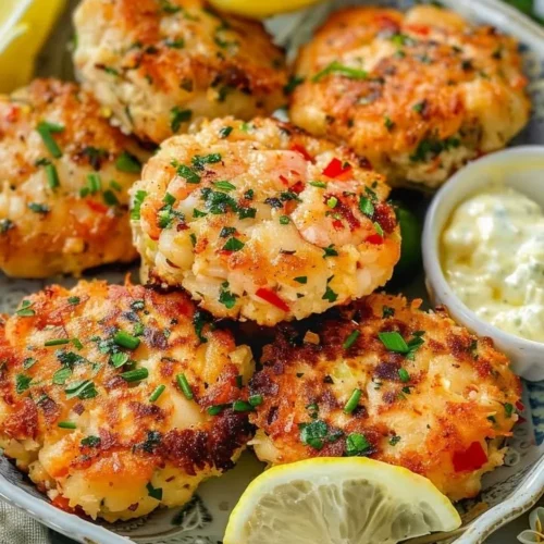 Plate of spicy shrimp cakes with zesty chili-lime dip