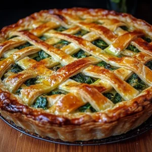 Delicious spinach stuffed pie ready to be served with a golden crust