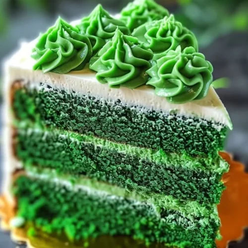 St. Patrick's Day green velvet cake topped with cream cheese frosting