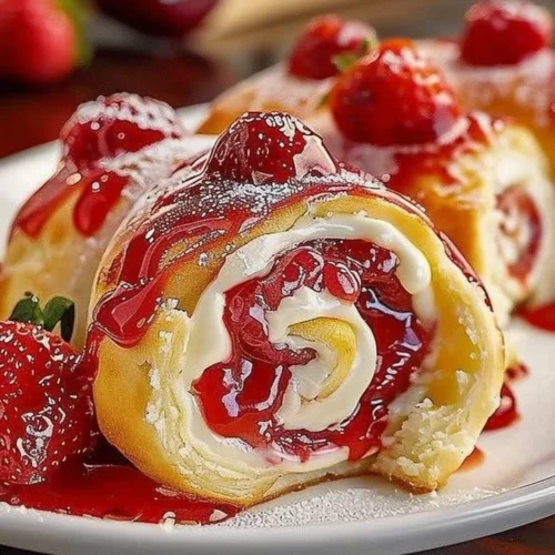 Delicious Strawberry Cheesecake Sweet Rolls served on a plate