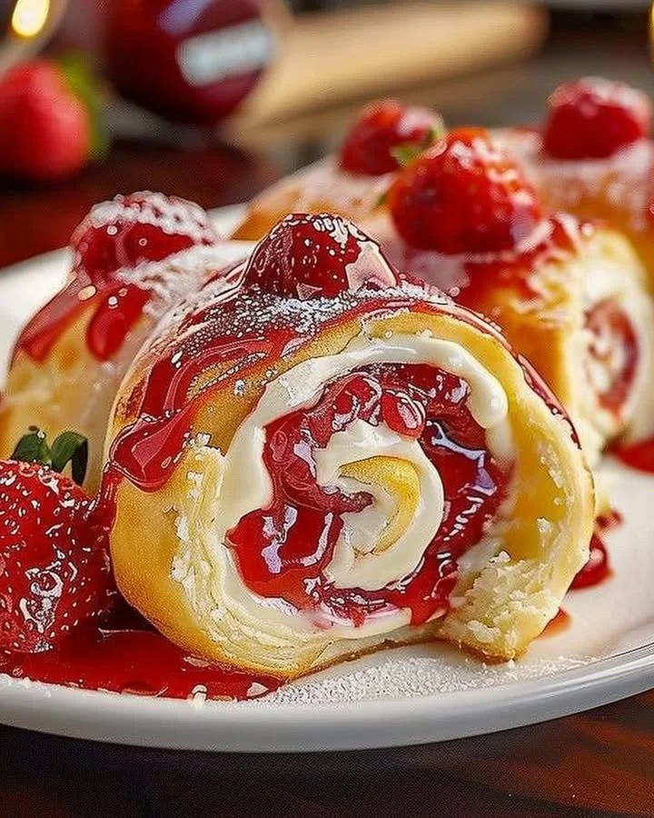 Delicious Strawberry Cheesecake Sweet Rolls served on a plate
