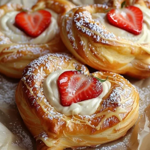 Delicious homemade Strawberry Cream Danish with fresh strawberries and cream filling