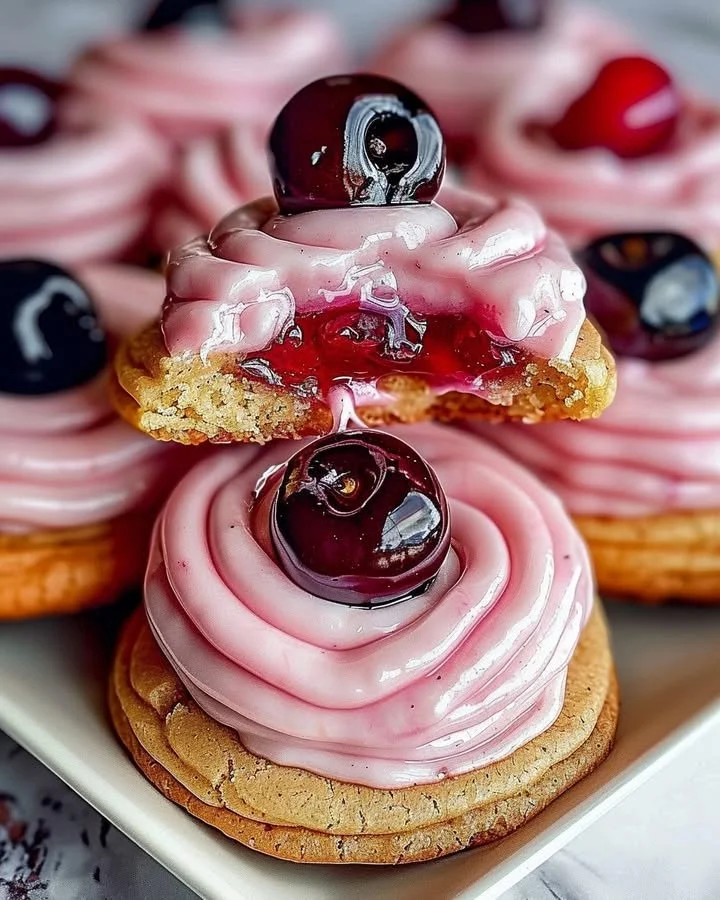 Delicious Strawberry Frosted Cherry Cookies on a plate