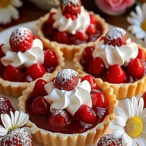 Delicious strawberry meringue tarts with fresh strawberries and crisp meringue topping.