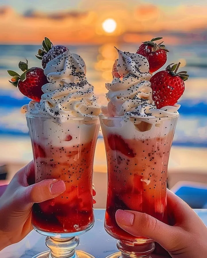 Strawberry Piña Colada cocktail with Malibu frosting garnish