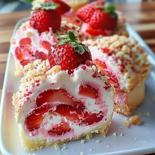 Delicious strawberry shortcake cheesecake topped with fresh strawberries