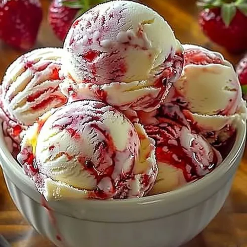 Delicious strawberry swirl ice cream with rich strawberry swirls