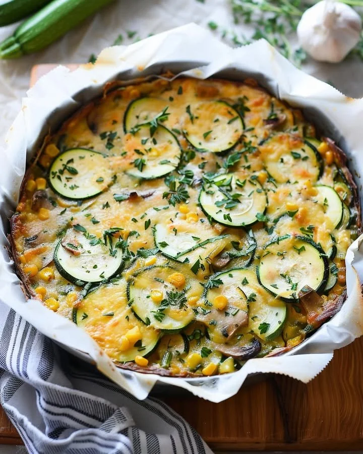 Delicious sweet corn and zucchini pie fresh out of the oven
