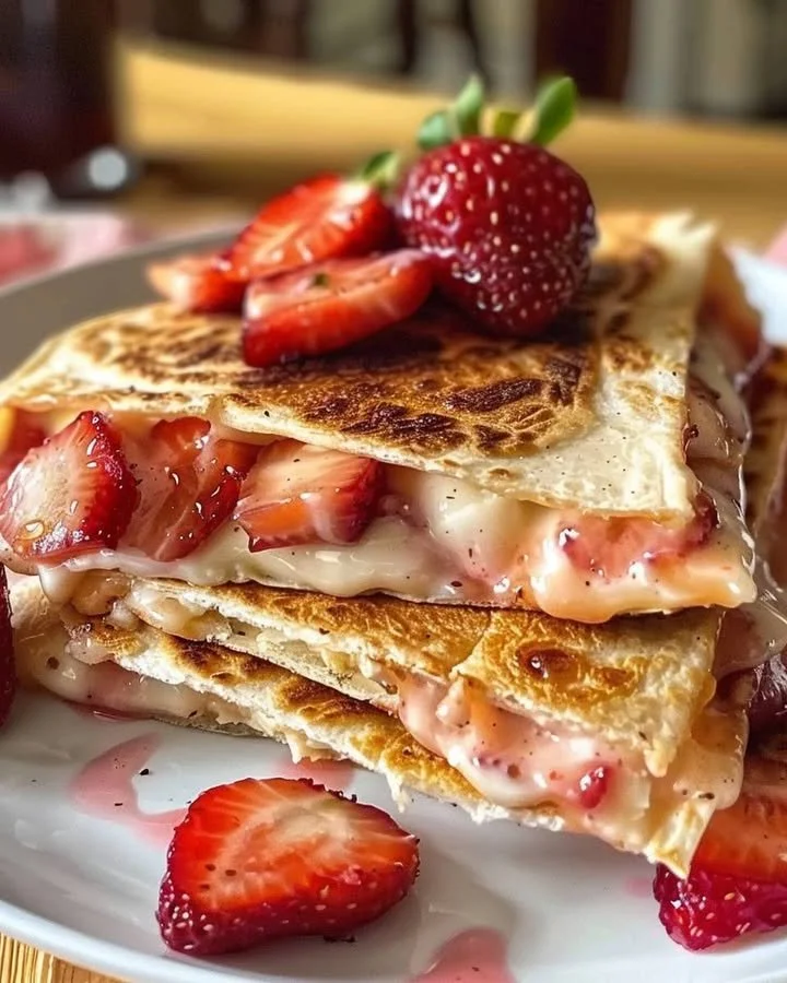 Delicious strawberry cheesecake quesadillas served on a plate