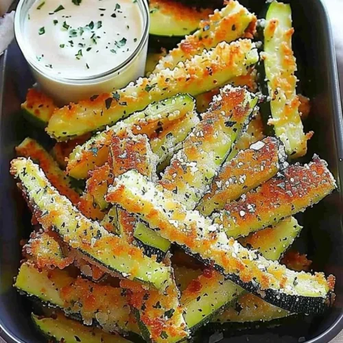 Baked Parmesan Zucchini Fries served in a bowl, crispy and golden brown