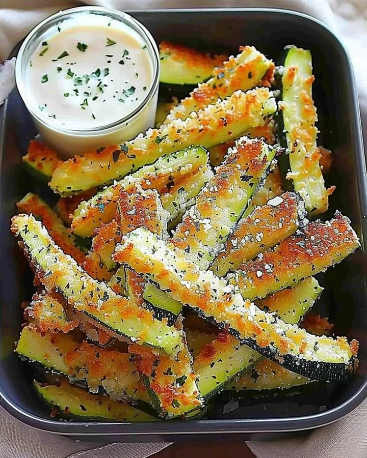Baked Parmesan Zucchini Fries served in a bowl, crispy and golden brown