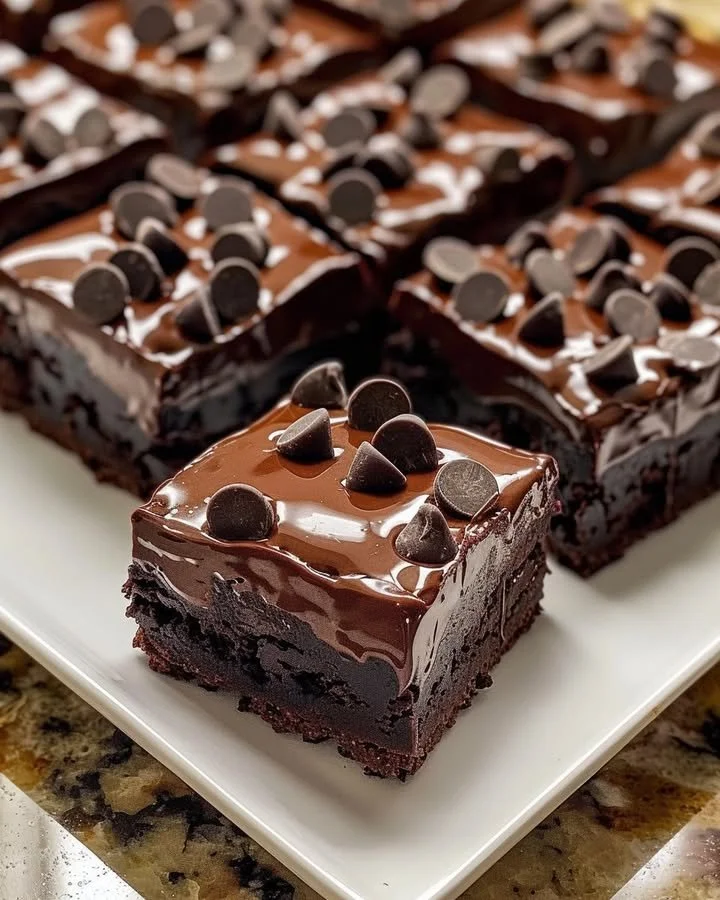 Triple chocolate fudge brownies with a rich and gooey texture