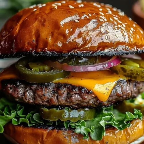 Delicious ultimate jalapeño cheeseburger topped with jalapeños and melted cheese