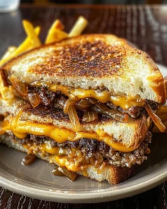 Delicious Ultimate Patty Melt sandwich with melted cheese and grilled onions