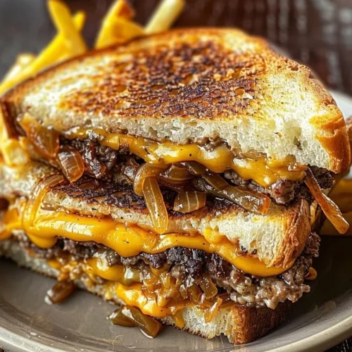 Delicious Ultimate Patty Melt sandwich with melted cheese and grilled onions