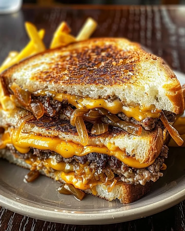 Delicious Ultimate Patty Melt sandwich with melted cheese and grilled onions