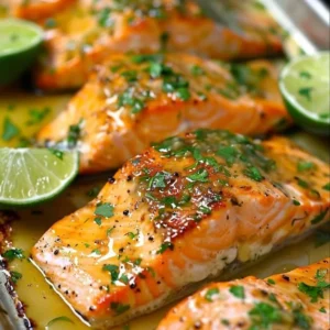 Zesty Honey Lime Salmon fillet garnished with lime slices on a plate